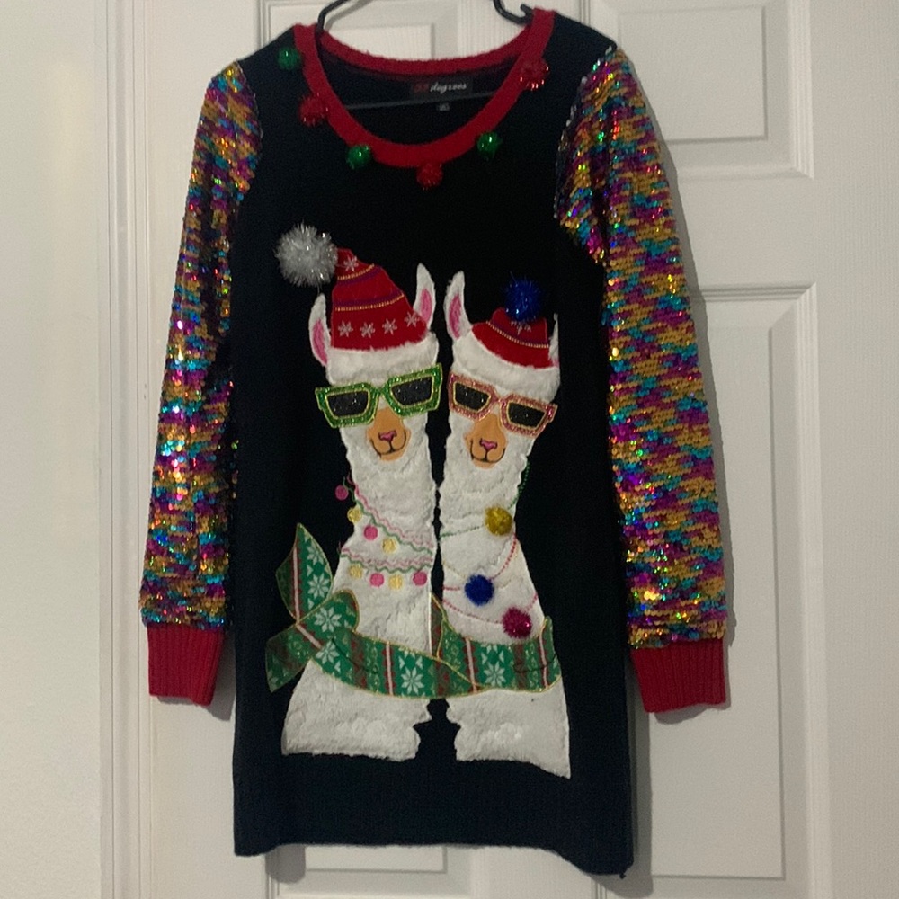 Llama ugly sweater with sequins